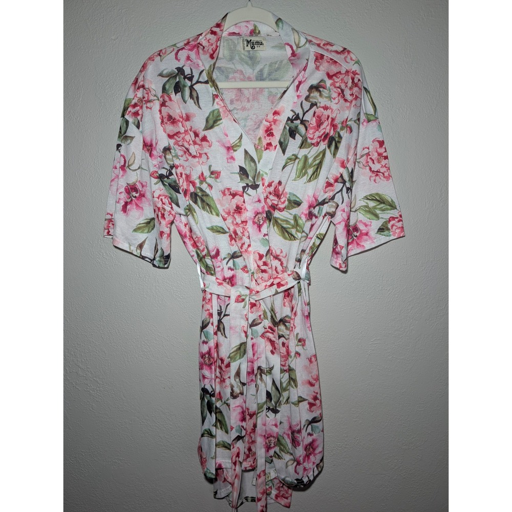 Show Me Your Mumu Robe Womens OS White Pink Floral Excellent Short Wrap Belted